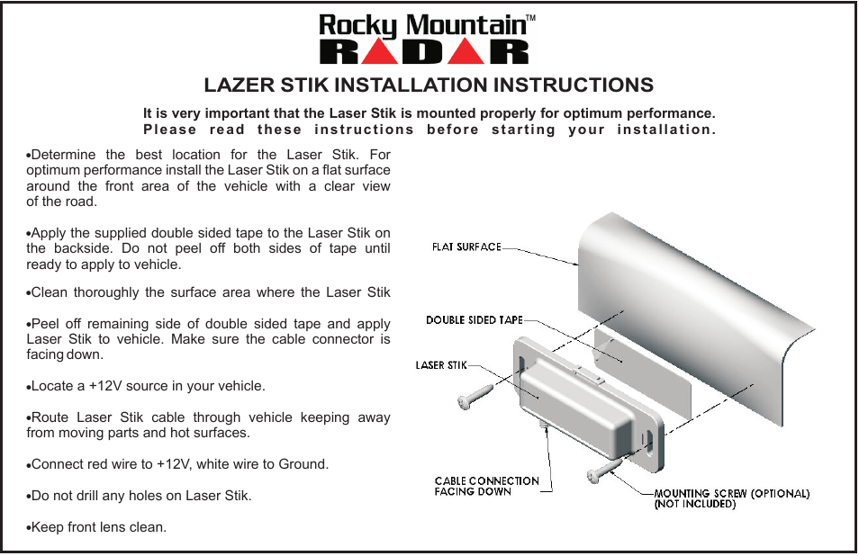Rocky Mountain Radar Laser-Stik User Manual | 1 page