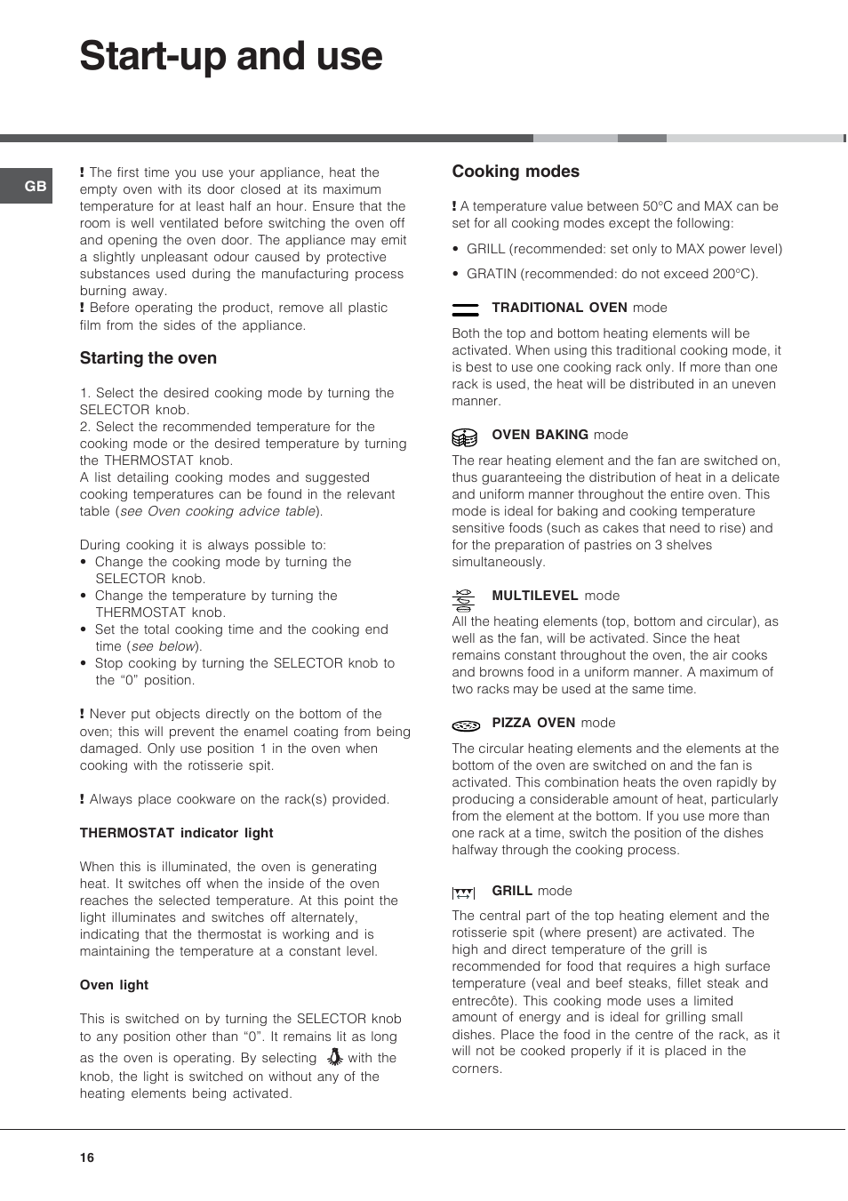 Start-up and use | Indesit KN6C61A User Manual | Page 16 / 64