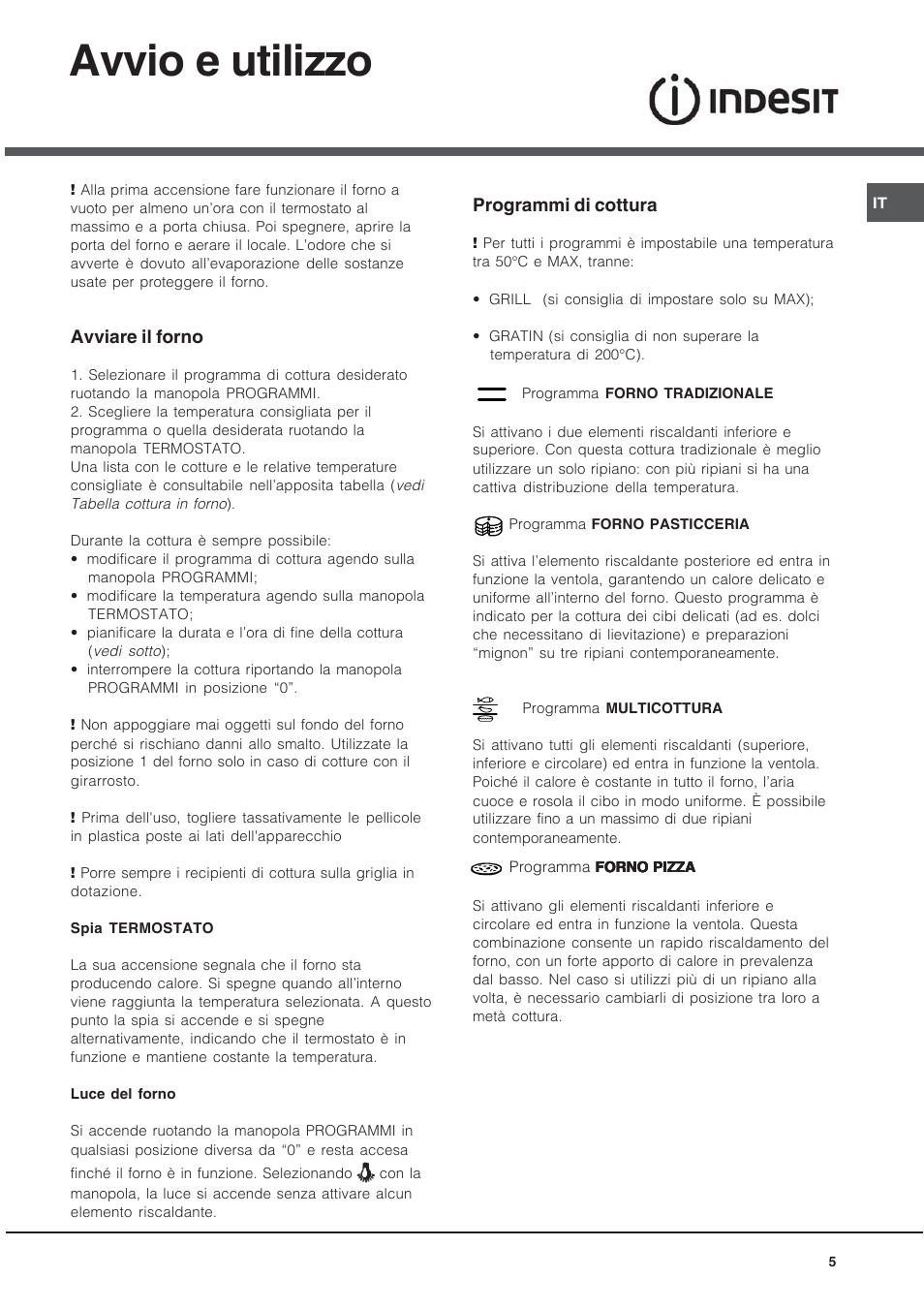 Avvio e utilizzo | Indesit KN6C61A User Manual | Page 5 / 64