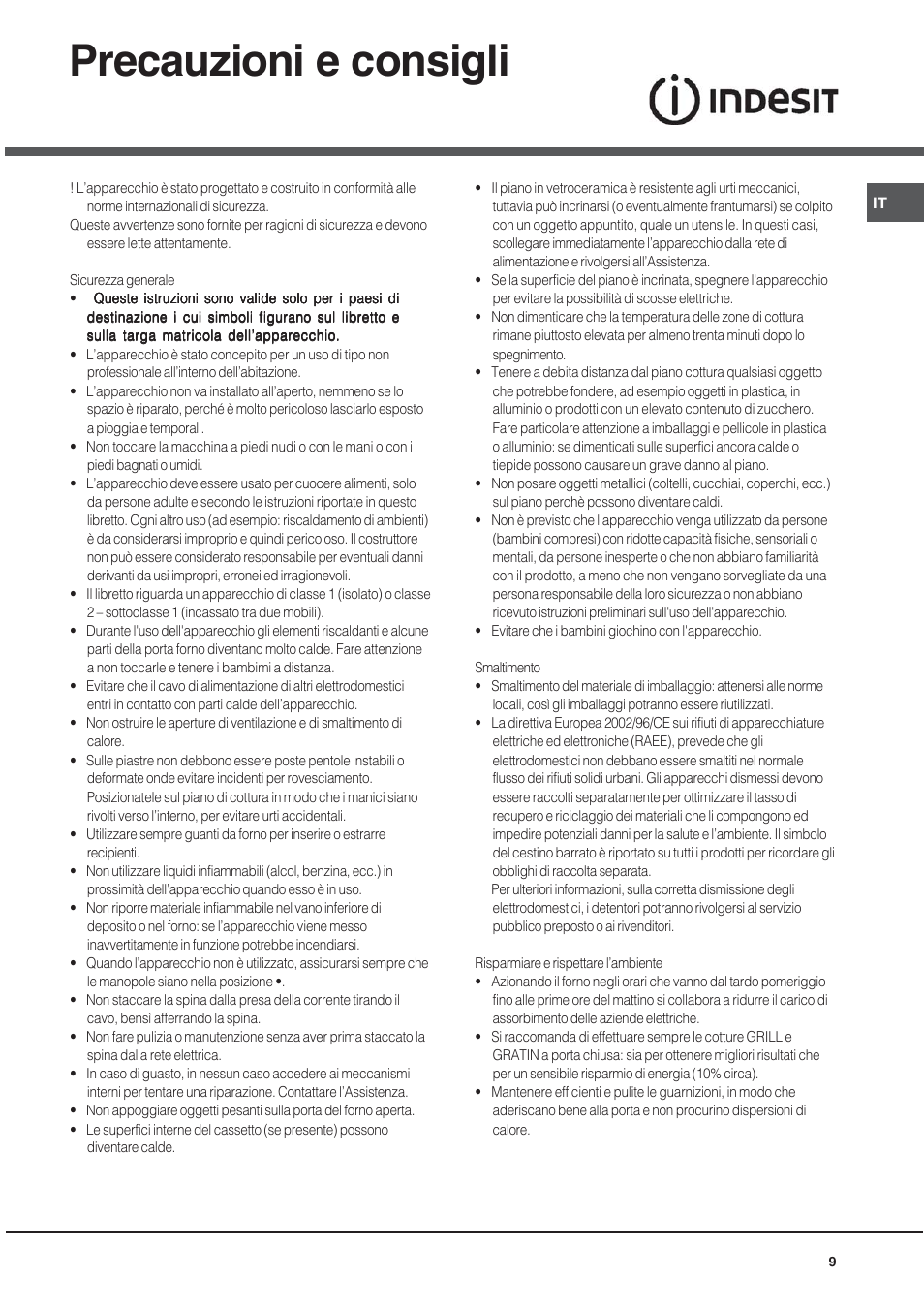 Precauzioni e consigli | Indesit KN6C61A User Manual | Page 9 / 64