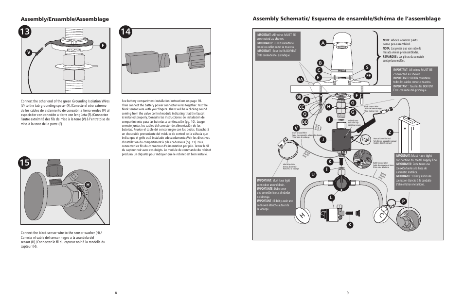 Assembly/ensamble/assemblage | Rubbermaid Milano Automatic Faucet User Manual | Page 5 / 10