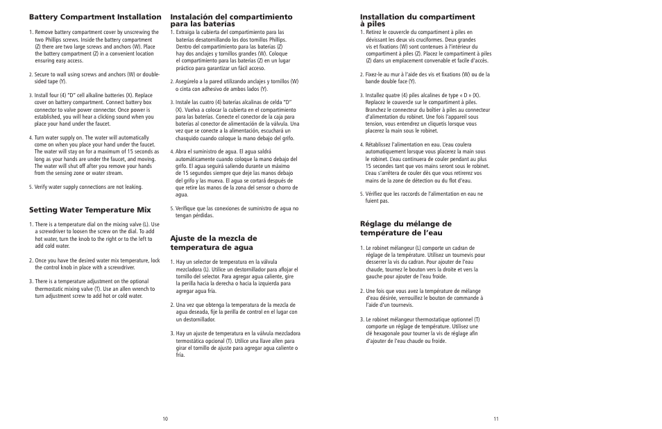 Setting water temperature mix, Ajuste de la mezcla de temperatura de agua, Réglage du mélange de température de l’eau | Rubbermaid Milano Automatic Faucet User Manual | Page 6 / 10