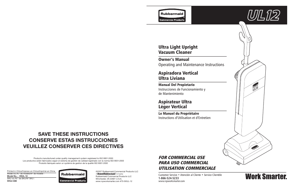 Rubbermaid 9VULPB12 User Manual | 22 pages