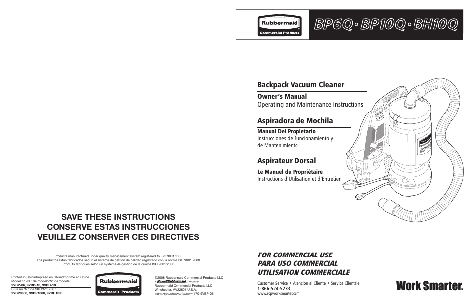 Rubbermaid 9VBHHP10 User Manual | 25 pages