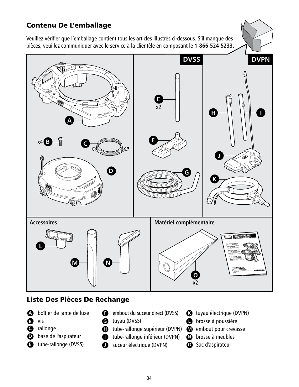 Dvpn dvss, X2 x4 matériel complémentaire accessoires, Tube-rallonge supérieur (dvpn) | Embout pour crevasse, Brosse à poussière, Suceur électrique (dvpn), Sac d'aspirateur, Brosse à meubles | Rubbermaid 9VDVRC44 User Manual | Page 34 / 44