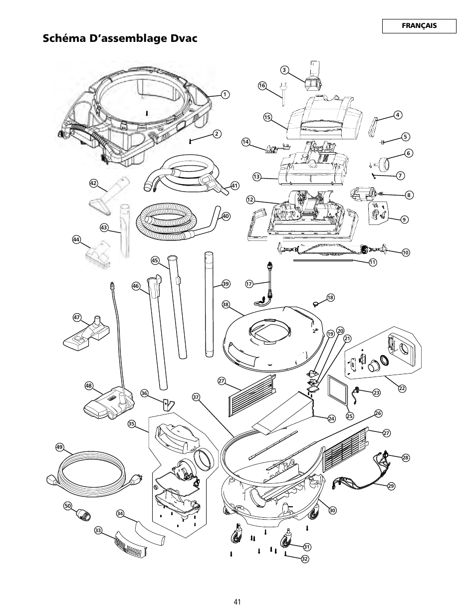 Schéma d’assemblage dvac | Rubbermaid 9VDVRC44 User Manual | Page 41 / 44