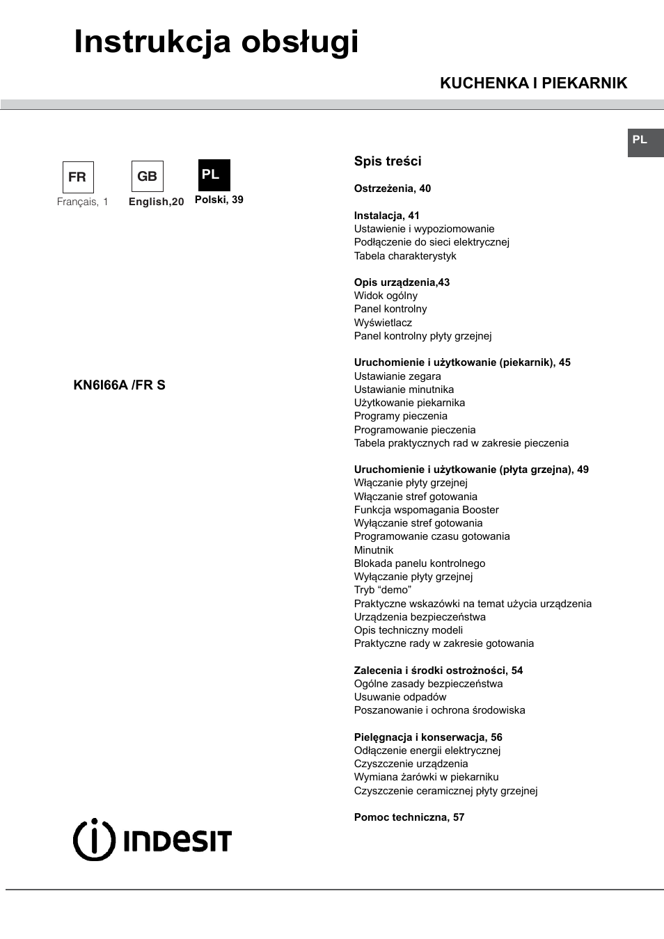 103592_pl, Instrukcja obsługi, Kuchenka i piekarnik | Indesit KN6I66X User Manual | Page 39 / 60