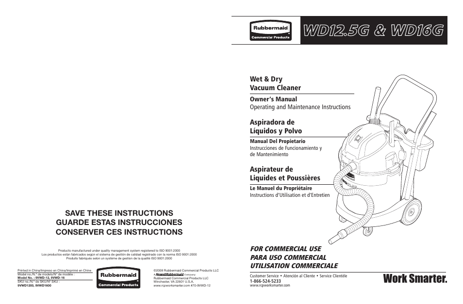Rubbermaid 9VWD16 User Manual | 10 pages