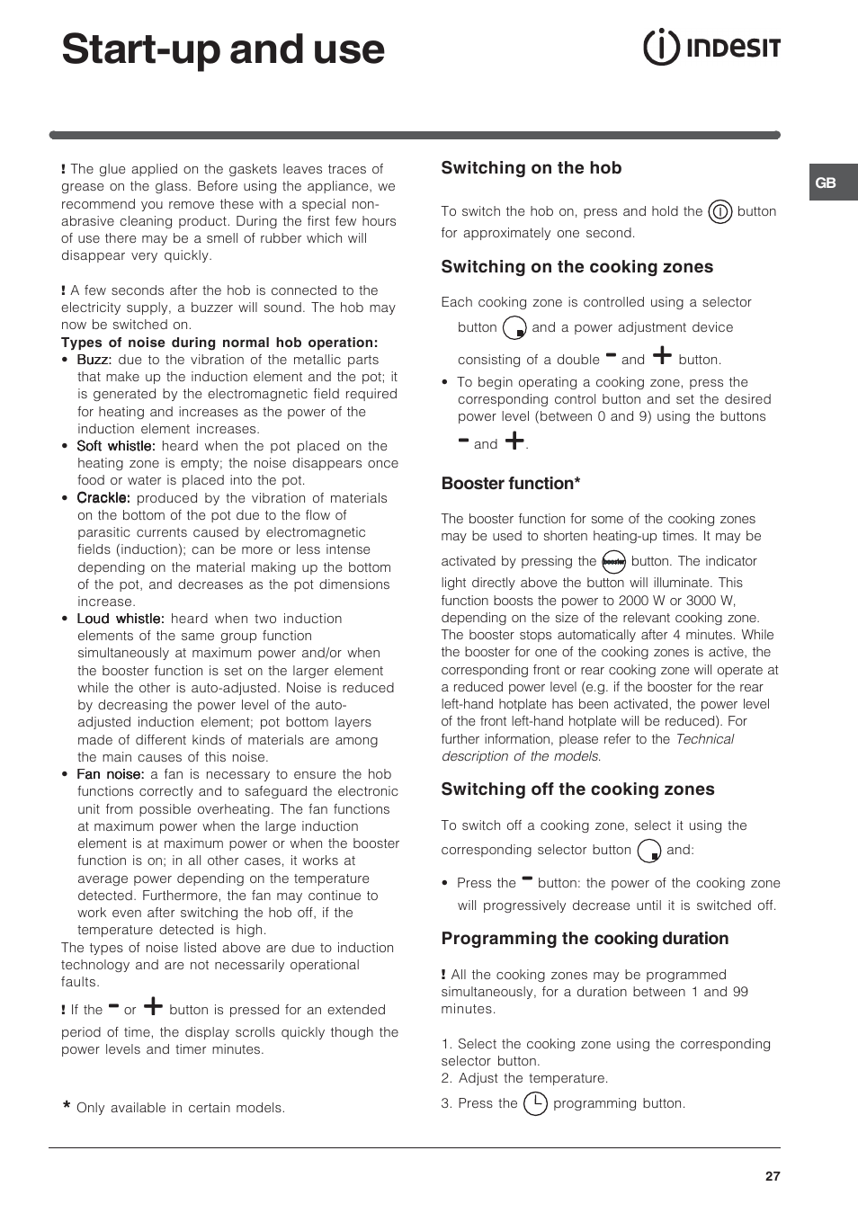 Start-up and use | Indesit VIA 640 C User Manual | Page 27 / 56