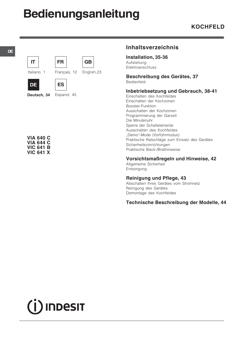 Bedienungsanleitung | Indesit VIA 640 C User Manual | Page 34 / 56