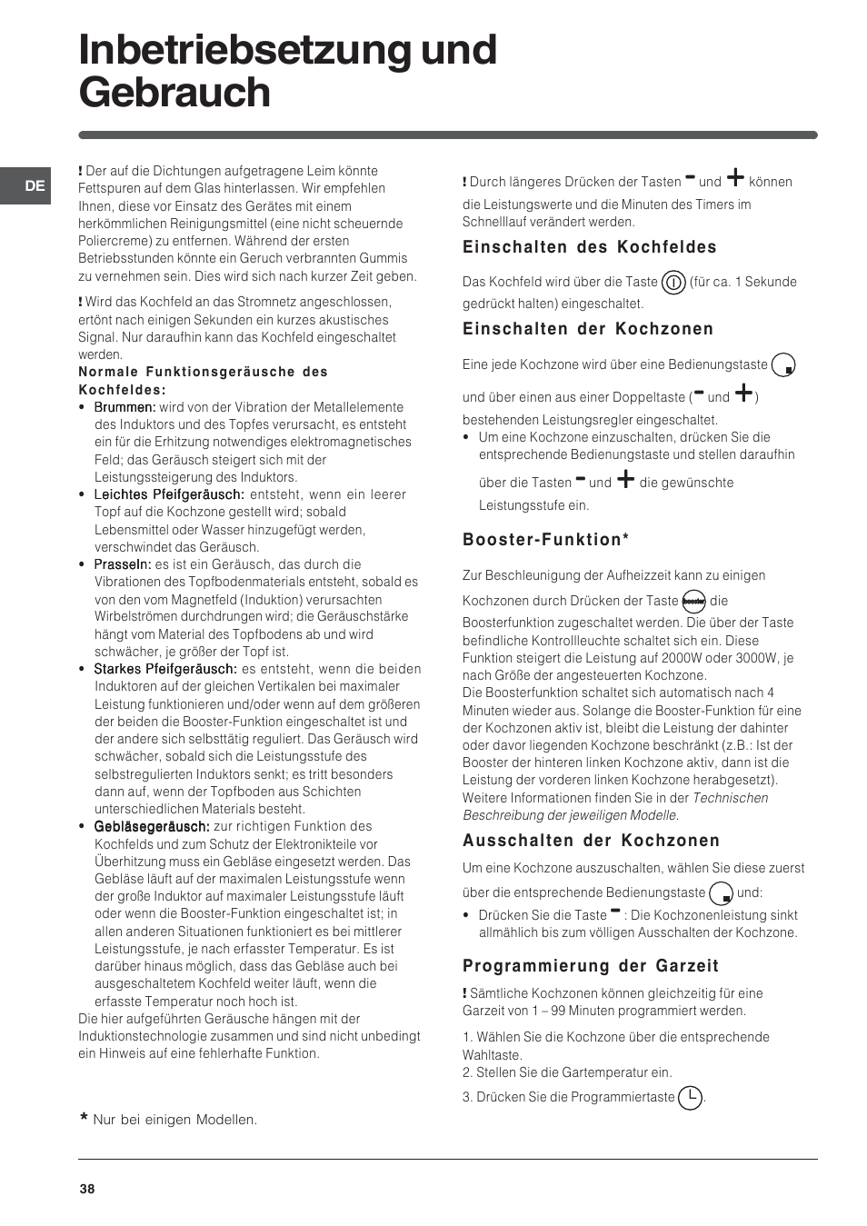 Inbetriebsetzung und gebrauch | Indesit VIA 640 C User Manual | Page 38 / 56