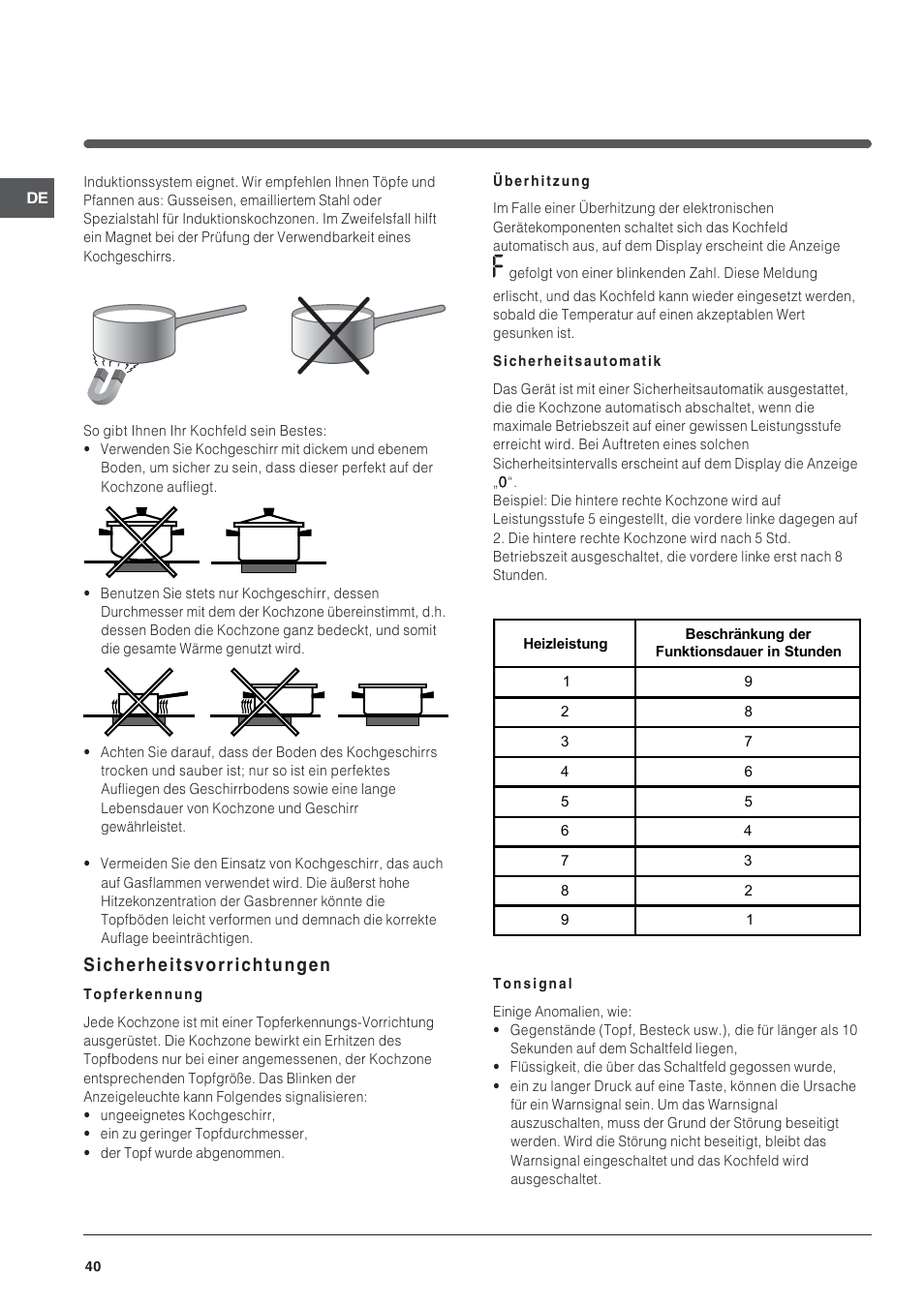 Sicherheitsvorrichtungen | Indesit VIA 640 C User Manual | Page 40 / 56