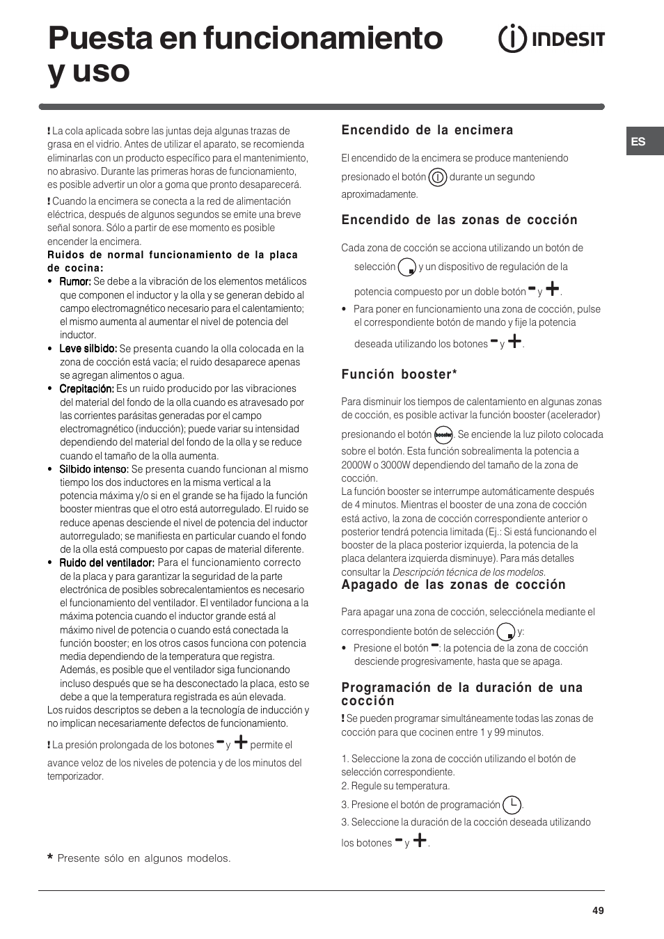 Puesta en funcionamiento y uso | Indesit VIA 640 C User Manual | Page 49 / 56