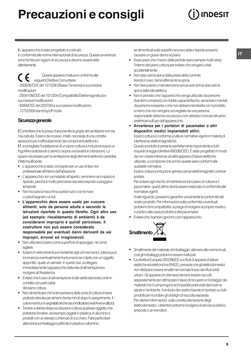 Precauzioni e consigli | Indesit VIA 640 C User Manual | Page 9 / 56