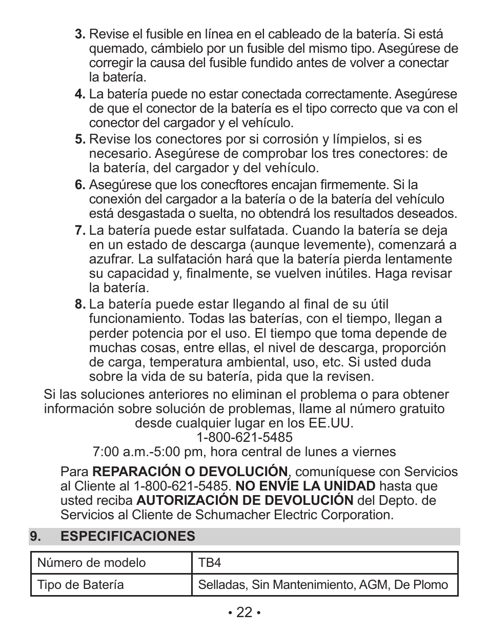 Schumacher TB4 User Manual | Page 22 / 24