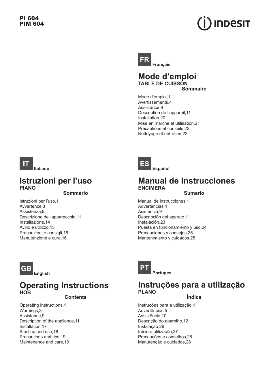 Indesit PIM 604 User Manual | 48 pages