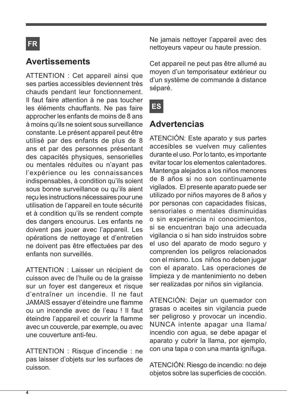 Avertissements, Advertencias | Indesit PIM 604 User Manual | Page 4 / 48