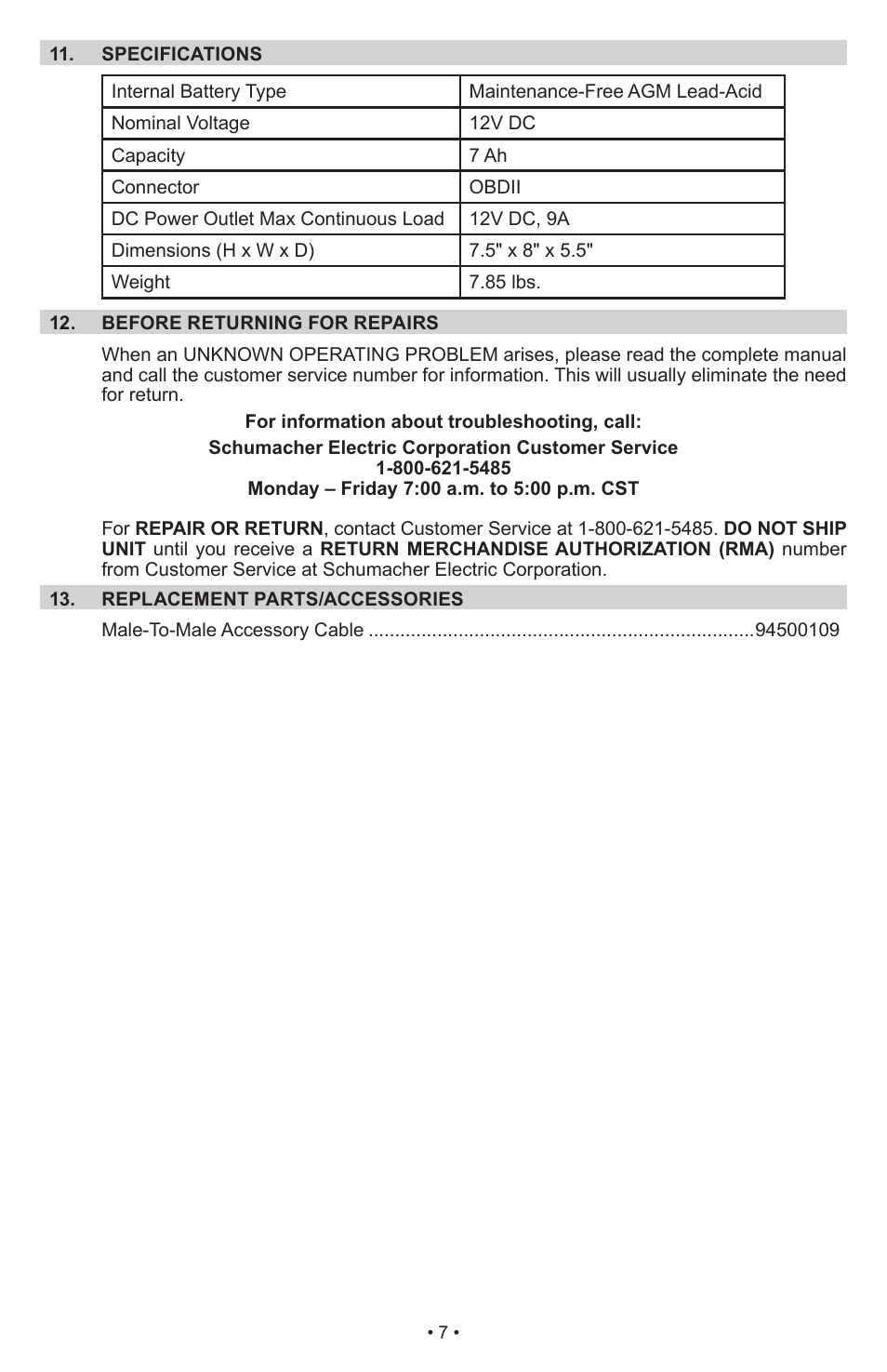 Schumacher INC-7A-OBD User Manual | Page 7 / 24