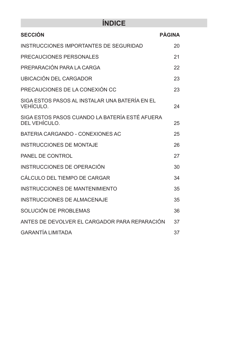 Índice | Schumacher INC-700A User Manual | Page 4 / 63