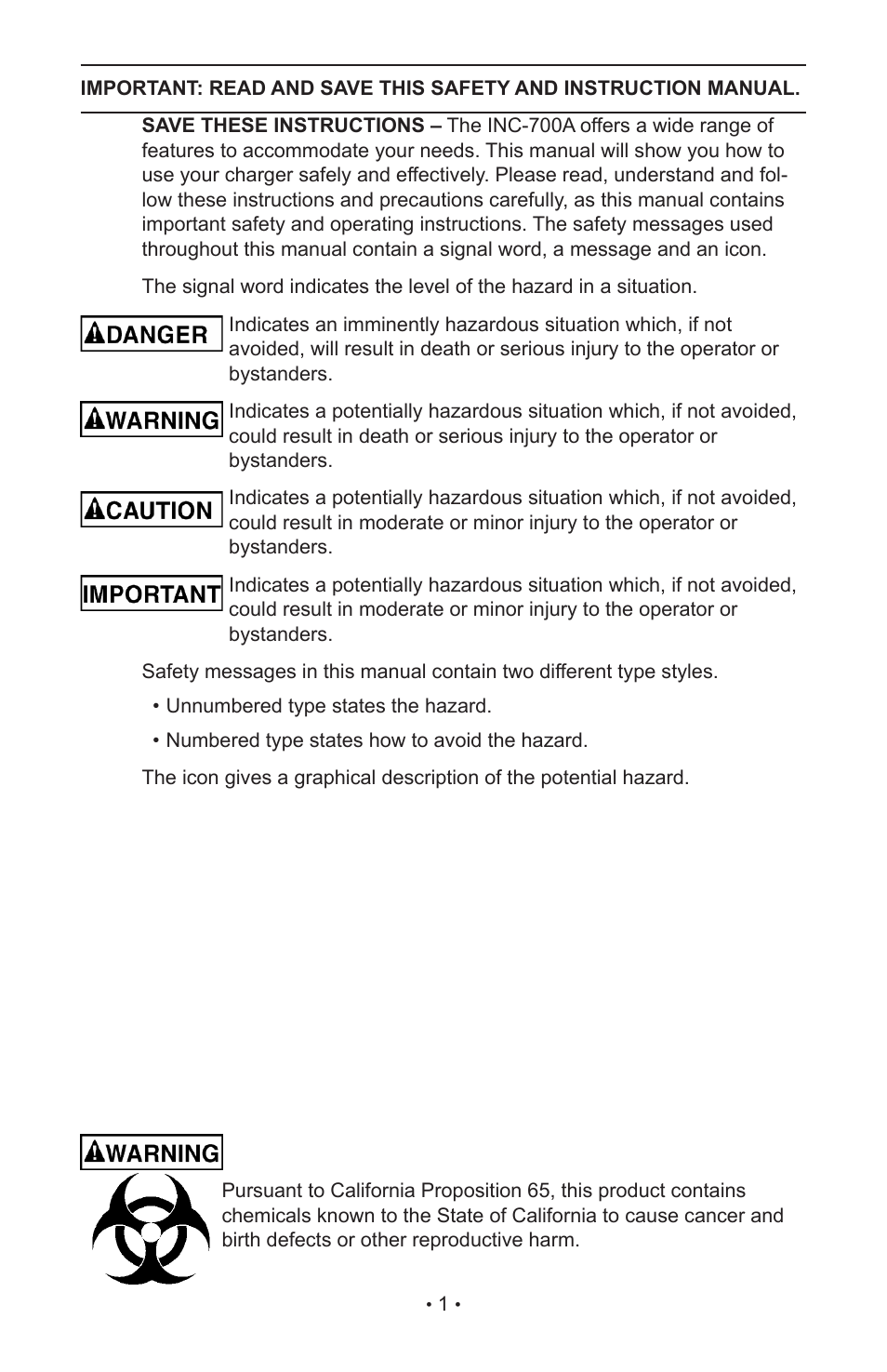 Schumacher INC-700A User Manual | Page 6 / 63