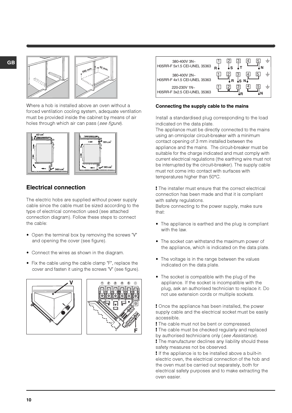 Electrical connection | Indesit PI 604 User Manual | Page 10 / 52