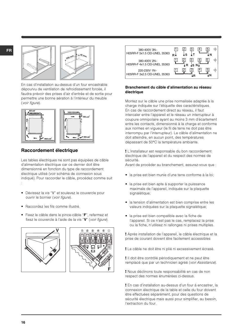 Raccordement électrique | Indesit PI 604 User Manual | Page 16 / 52