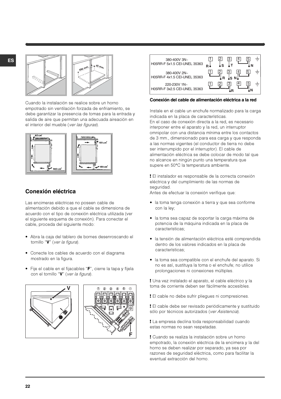 Conexión eléctrica | Indesit PI 604 User Manual | Page 22 / 52