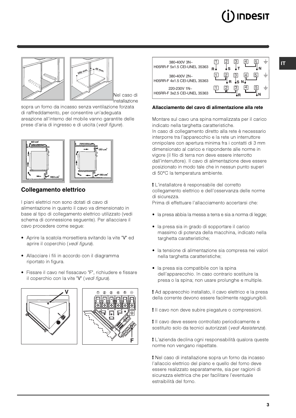 Collegamento elettrico | Indesit PI 604 User Manual | Page 3 / 52