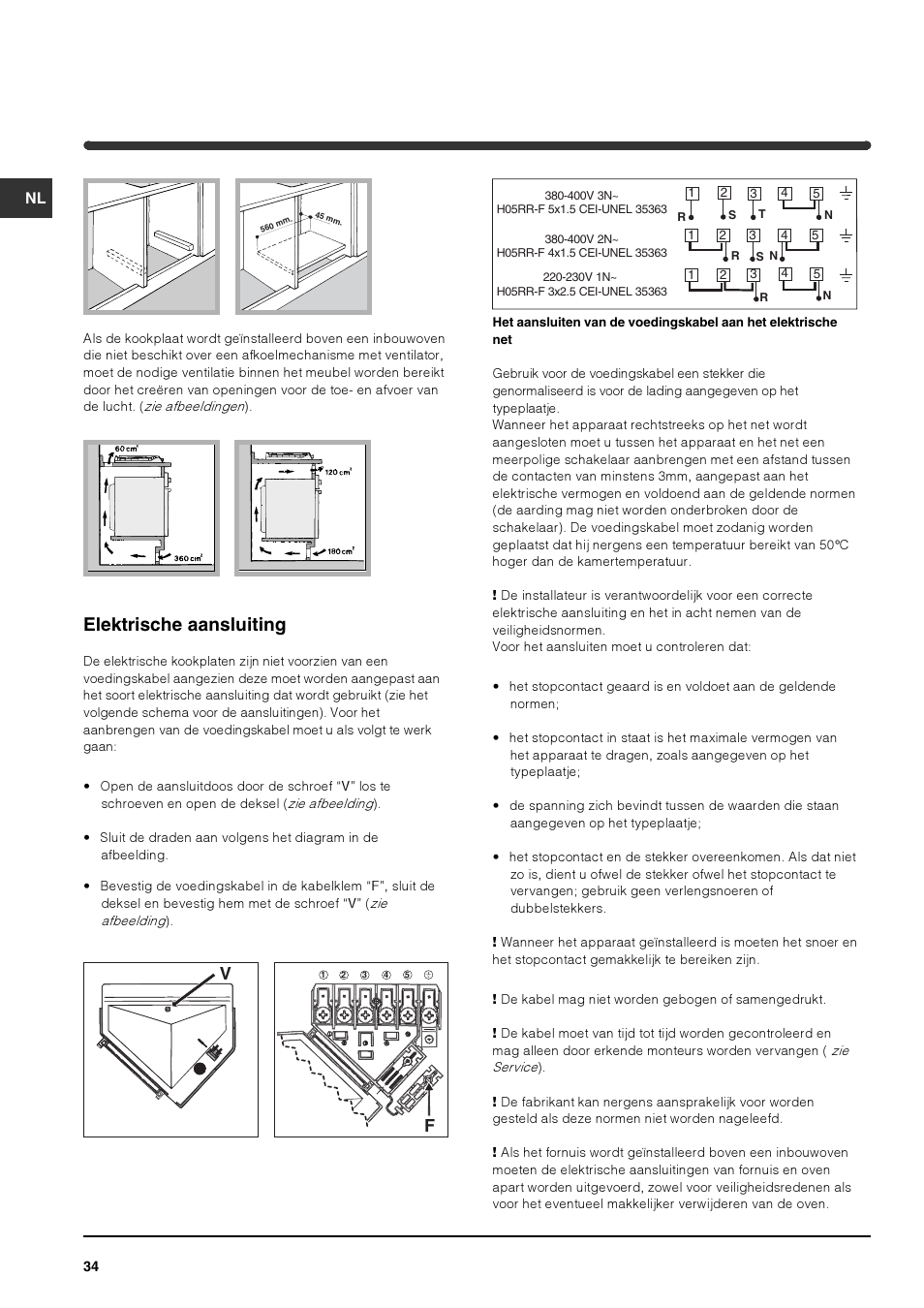 Elektrische aansluiting | Indesit PI 604 User Manual | Page 34 / 52