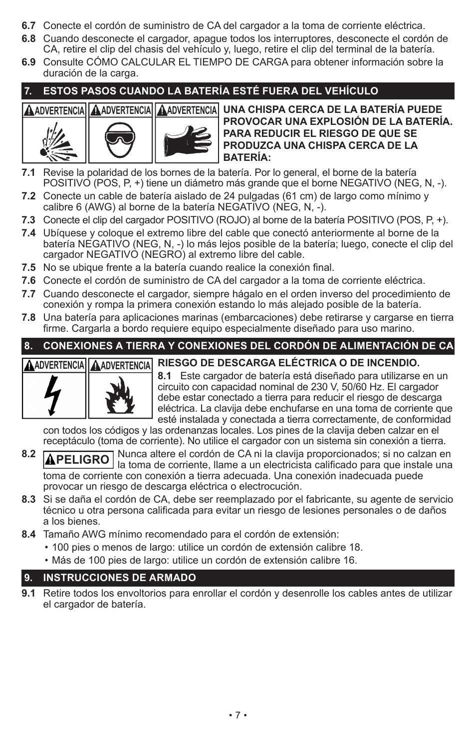 Peligro | Schumacher SI-1275A User Manual | Page 7 / 36