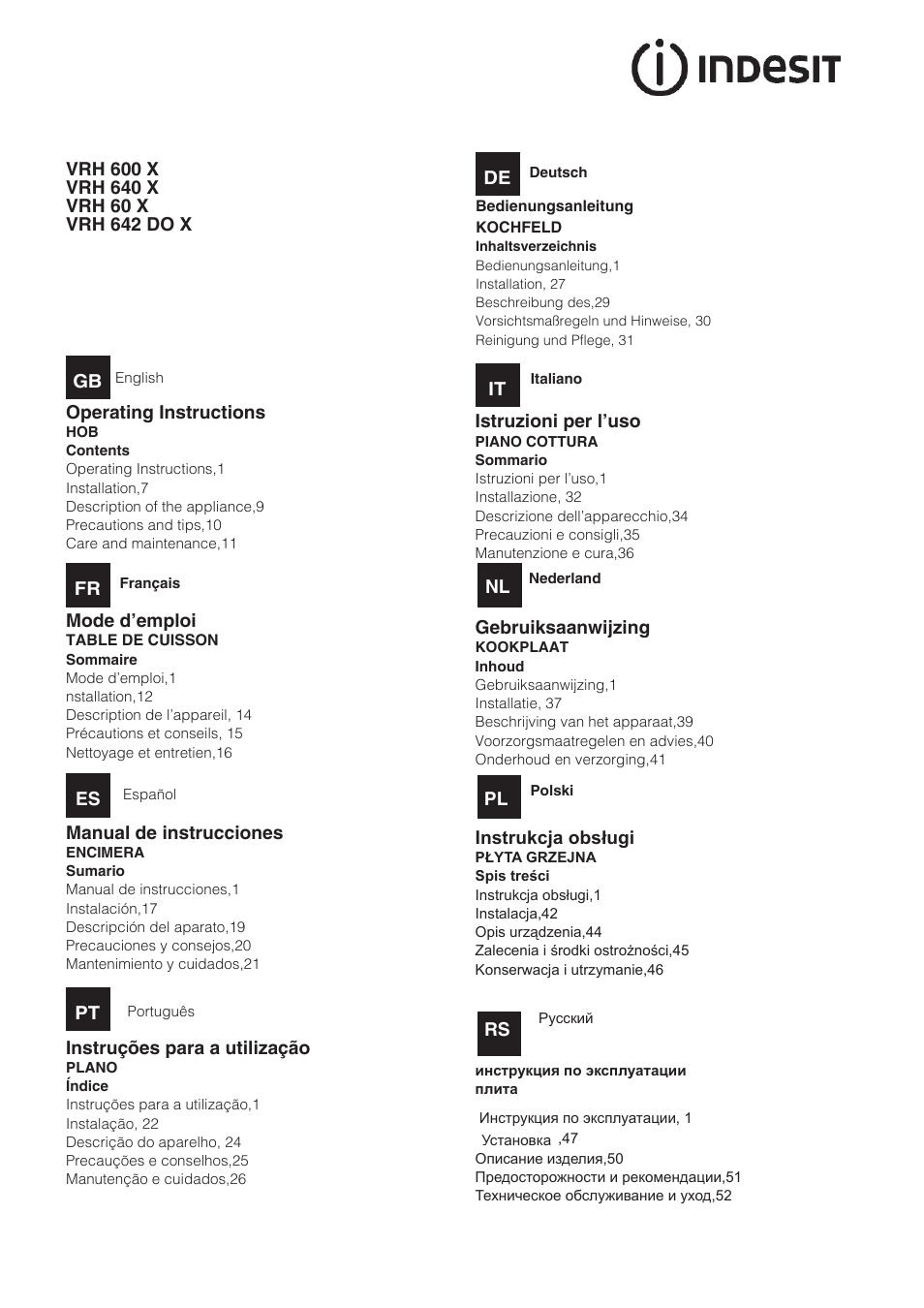 Indesit VRH 642 DO X User Manual | 56 pages