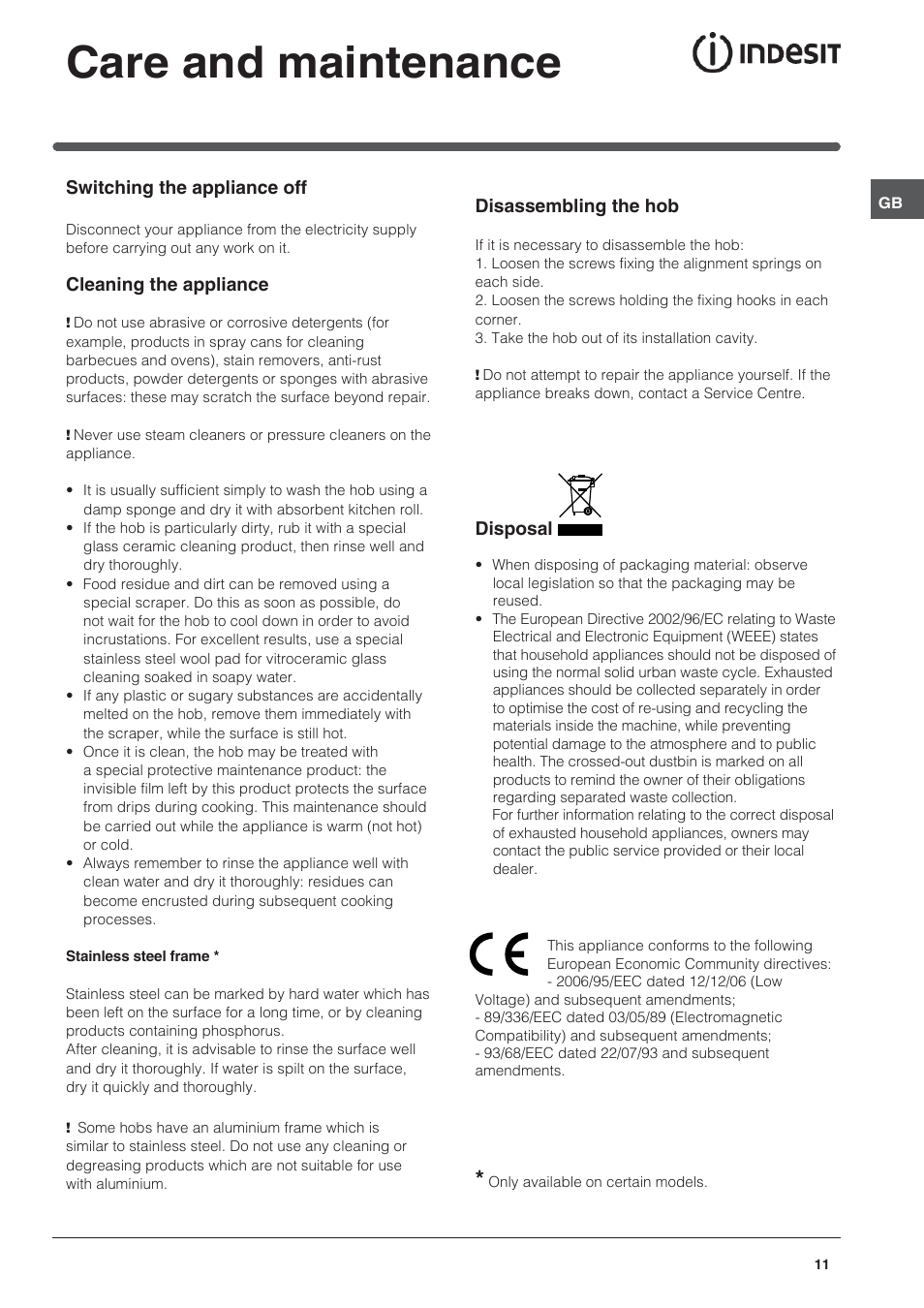 Care and maintenance | Indesit VRH 642 DO X User Manual | Page 11 / 56