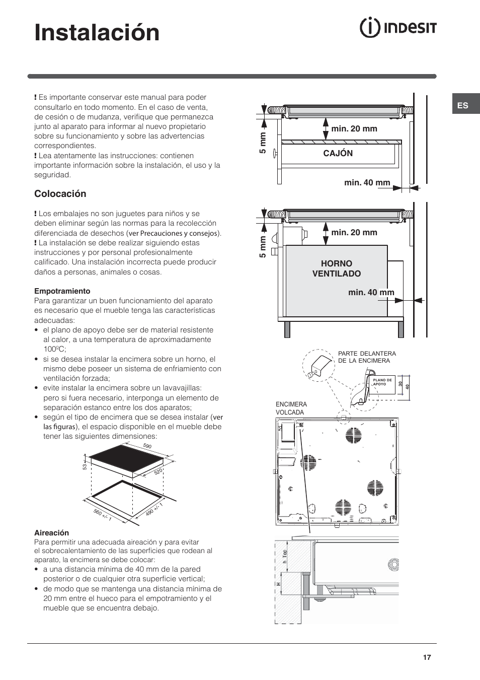 Instalación, Colocación | Indesit VRH 642 DO X User Manual | Page 17 / 56