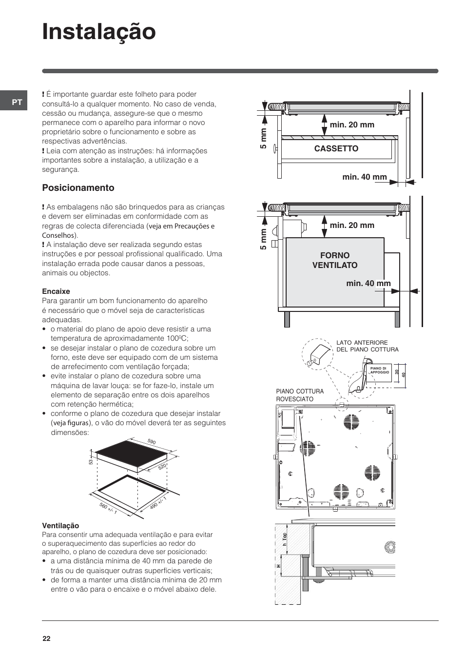 Instalação, Posicionamento | Indesit VRH 642 DO X User Manual | Page 22 / 56
