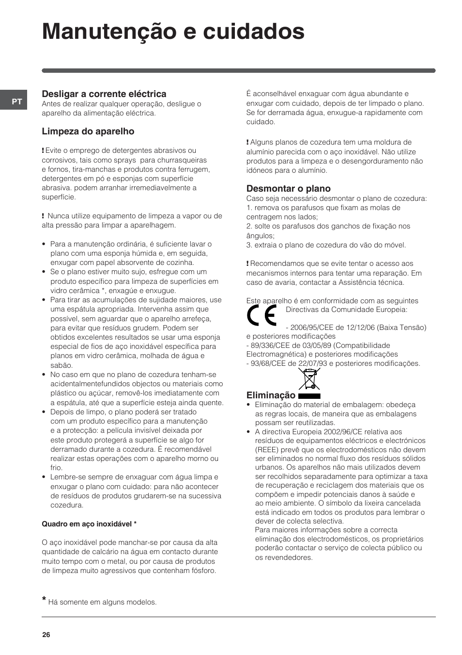 Manutenção e cuidados | Indesit VRH 642 DO X User Manual | Page 26 / 56