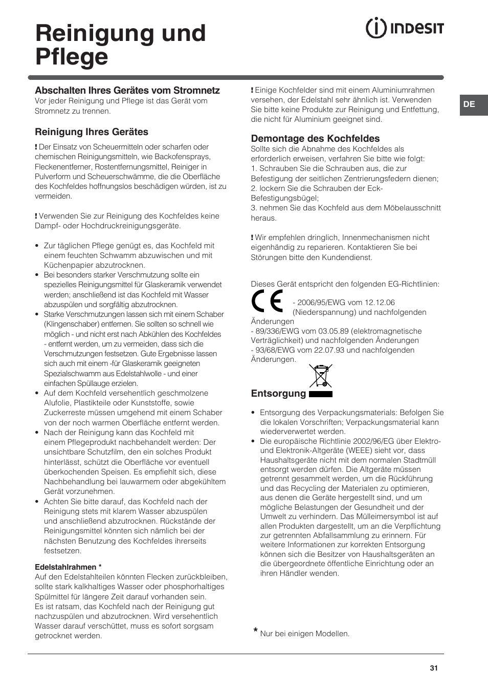 Reinigung und pflege | Indesit VRH 642 DO X User Manual | Page 31 / 56
