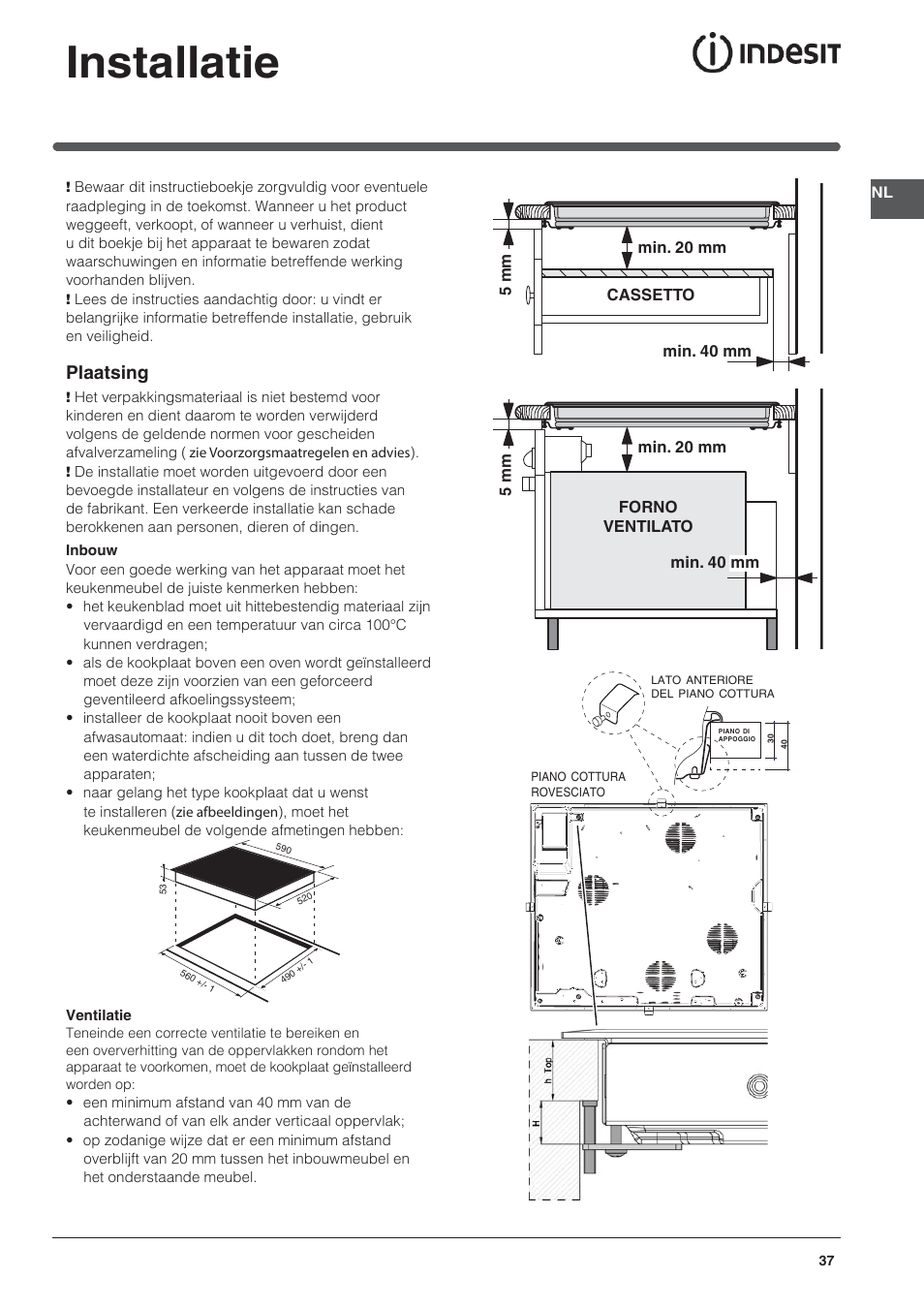 Installatie, Plaatsing | Indesit VRH 642 DO X User Manual | Page 37 / 56