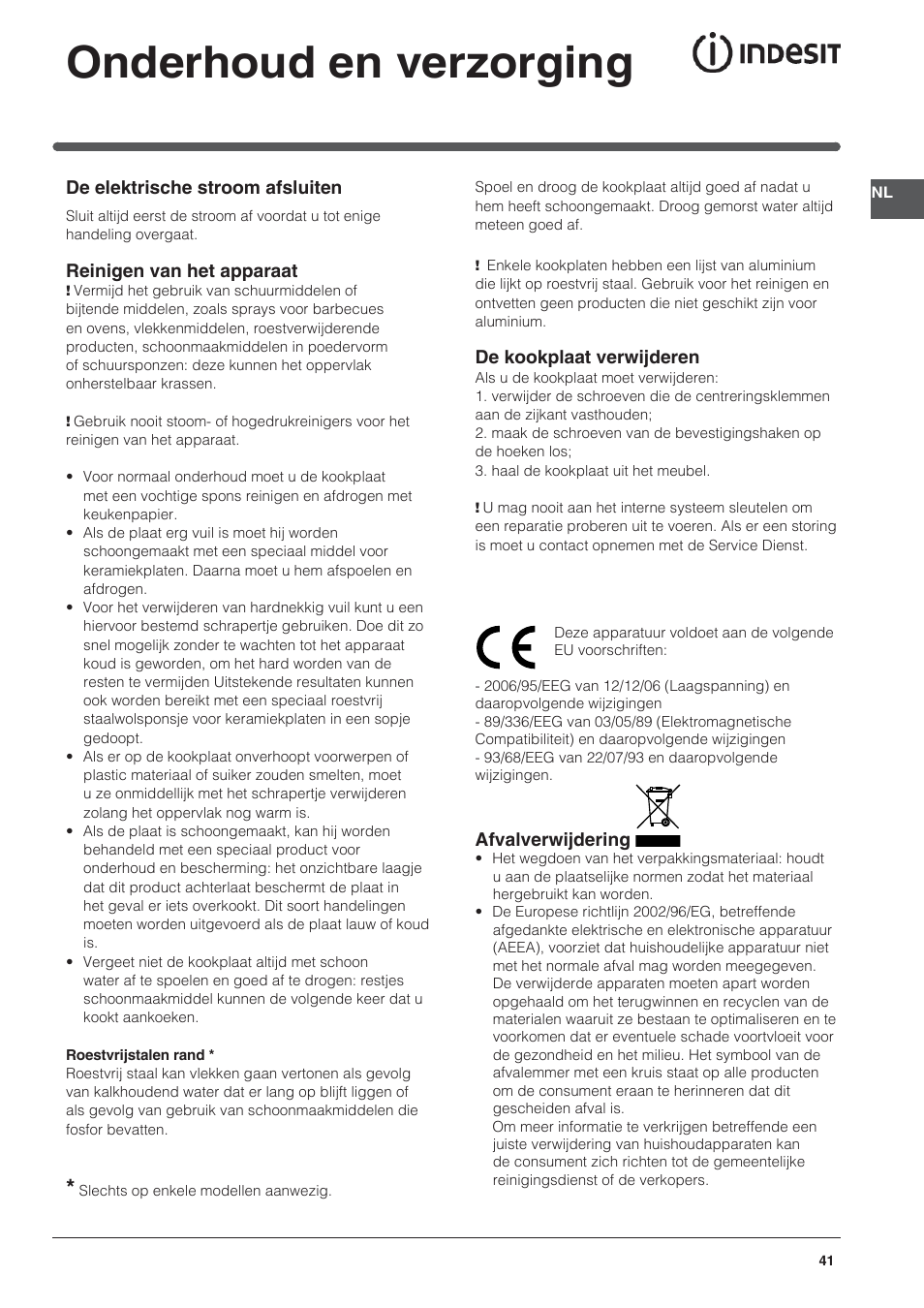 Onderhoud en verzorging | Indesit VRH 642 DO X User Manual | Page 41 / 56