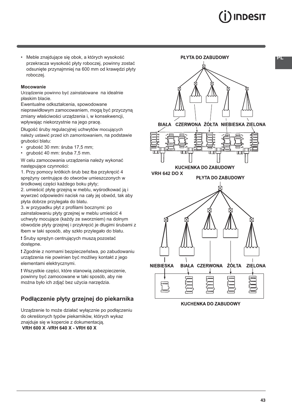 Podłączenie płyty grzejnej do piekarnika | Indesit VRH 642 DO X User Manual | Page 43 / 56