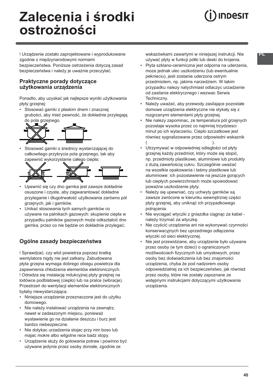 Zalecenia i środki ostrożności | Indesit VRH 642 DO X User Manual | Page 45 / 56