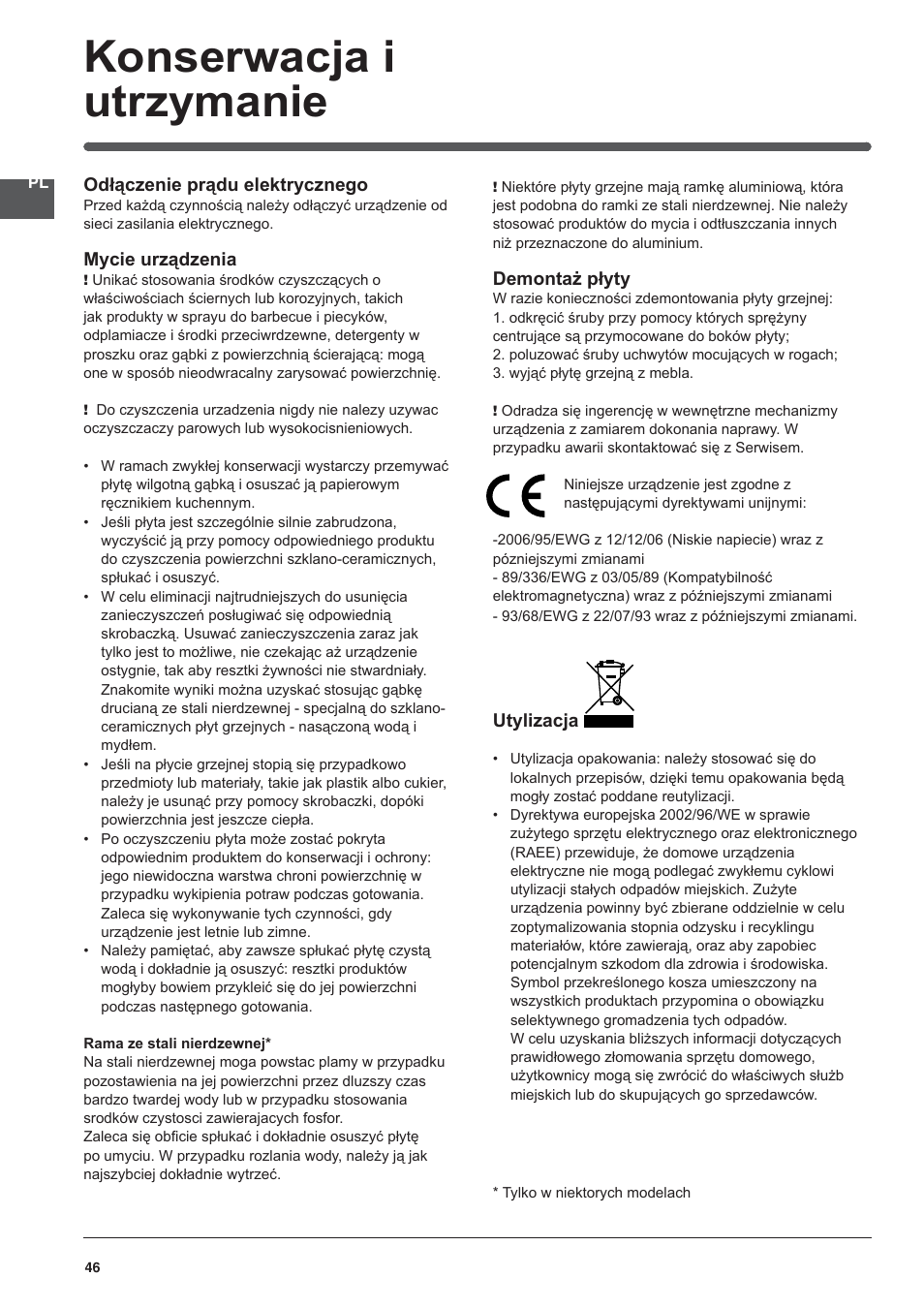 Konserwacja i utrzymanie | Indesit VRH 642 DO X User Manual | Page 46 / 56