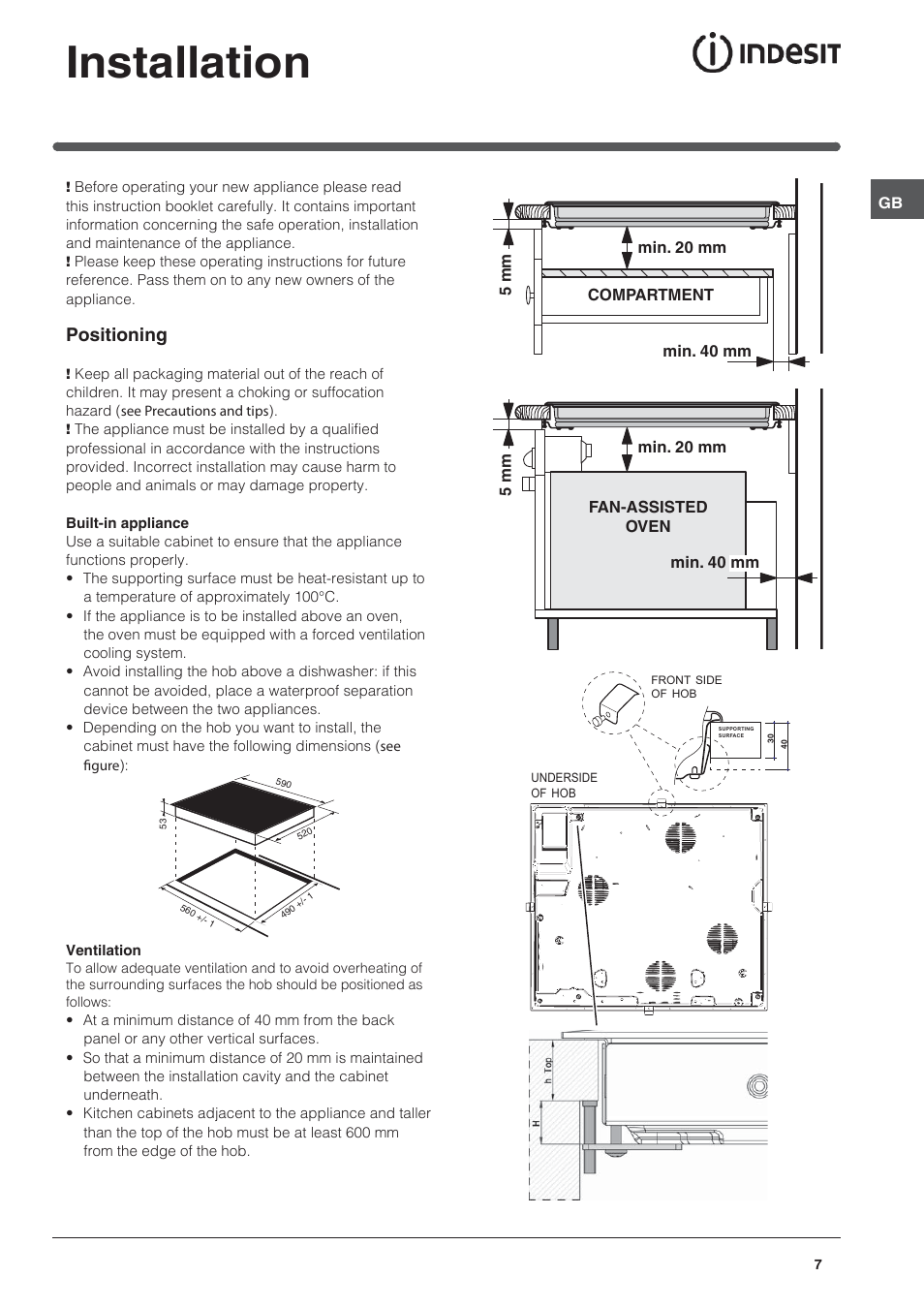 Installation, Positioning | Indesit VRH 642 DO X User Manual | Page 7 / 56