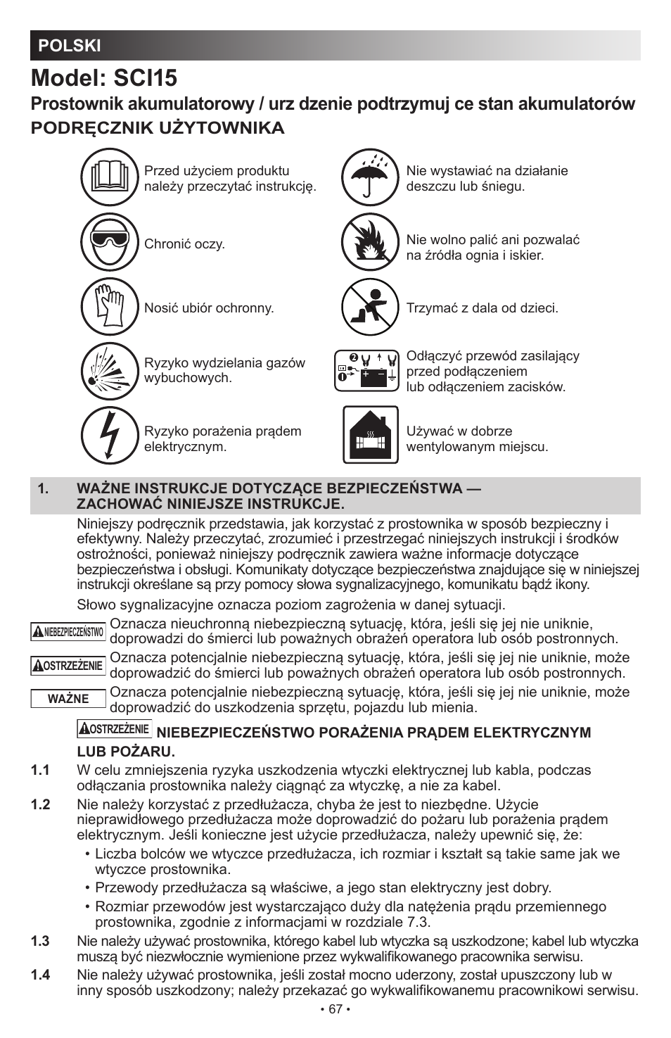 Model: sci15, Polski | Schumacher SCI15 User Manual | Page 67 / 89