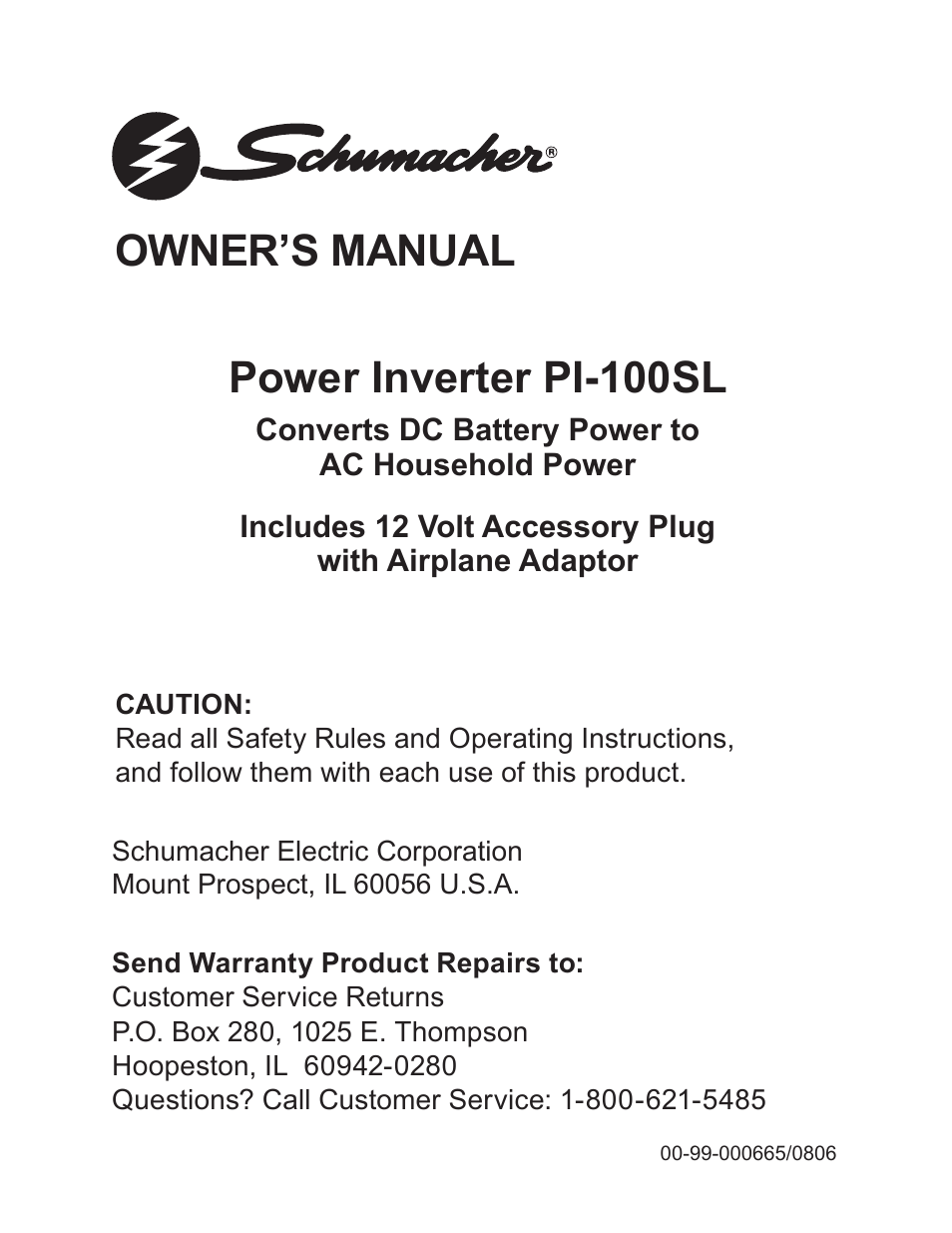 Schumacher PI-100SL User Manual | 8 pages