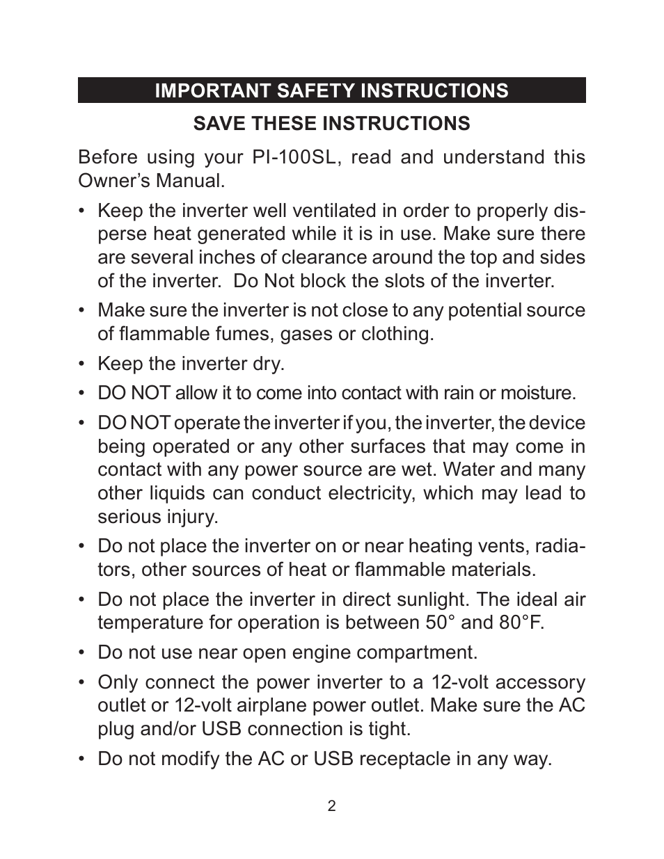 Schumacher PI-100SL User Manual | Page 2 / 8