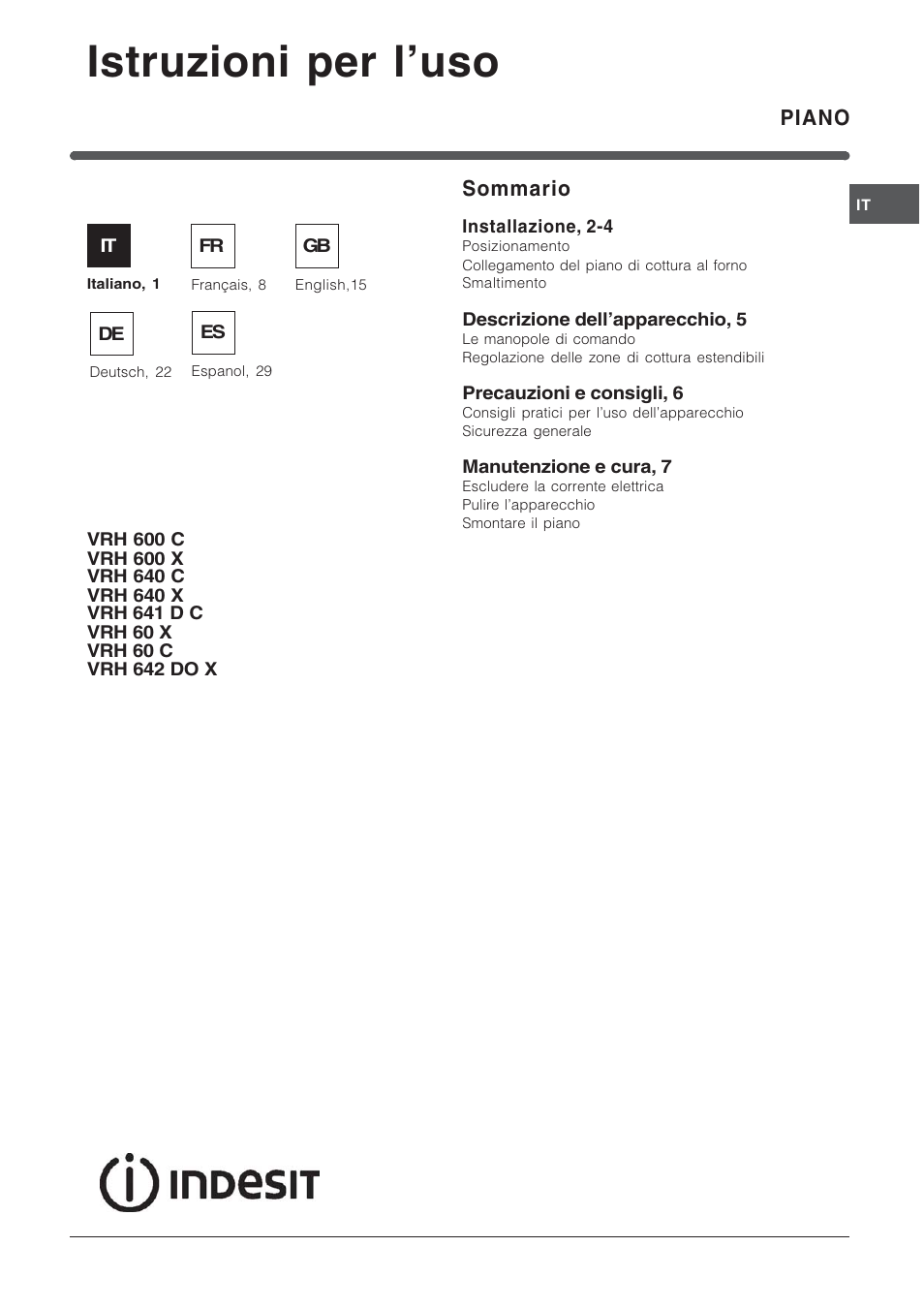 Indesit VRH 600 X  EU User Manual | 36 pages