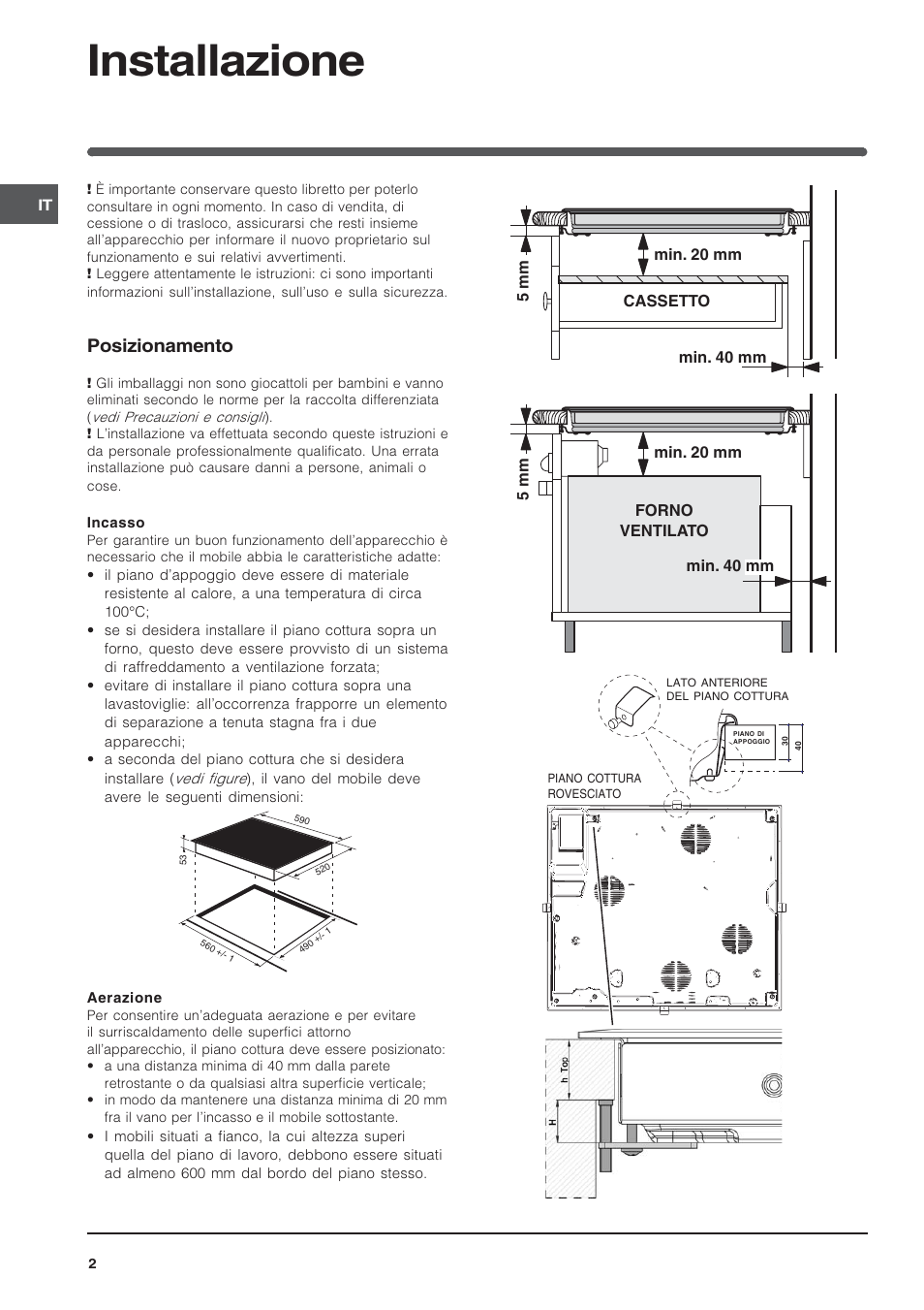 Installazione, Posizionamento | Indesit VRH 600 X  EU User Manual | Page 2 / 36