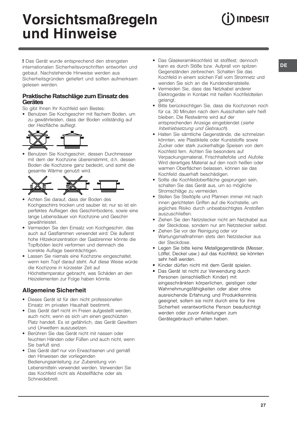 Vorsichtsmaßregeln und hinweise | Indesit VRH 600 X  EU User Manual | Page 27 / 36