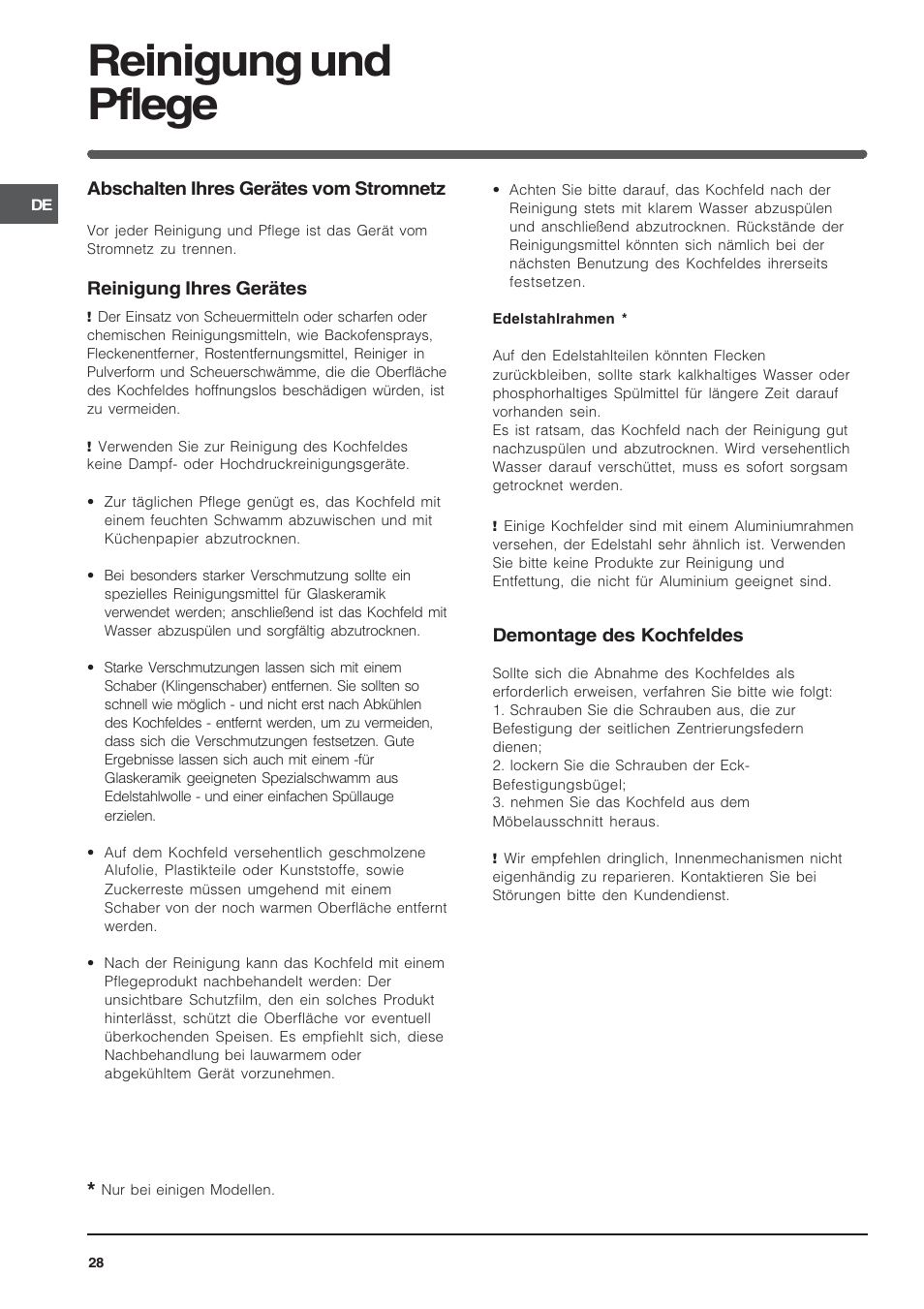 Reinigung und pflege | Indesit VRH 600 X  EU User Manual | Page 28 / 36