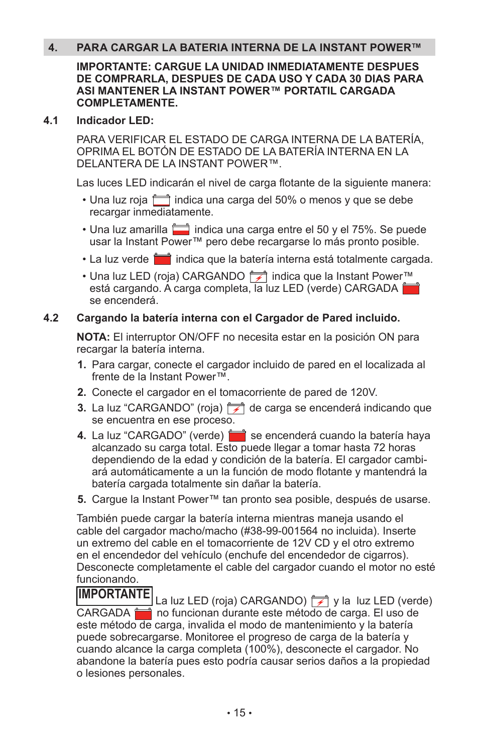 Importante | Schumacher IP-1800I User Manual | Page 19 / 37